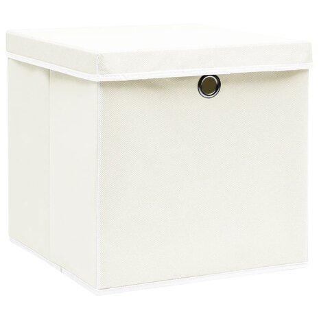 Opbergboxen met deksel 4 st 32x32x32 cm stof wit 2
