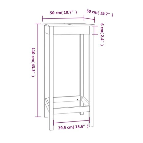 Bartafel 50x50x110 cm massief grenenhout 8