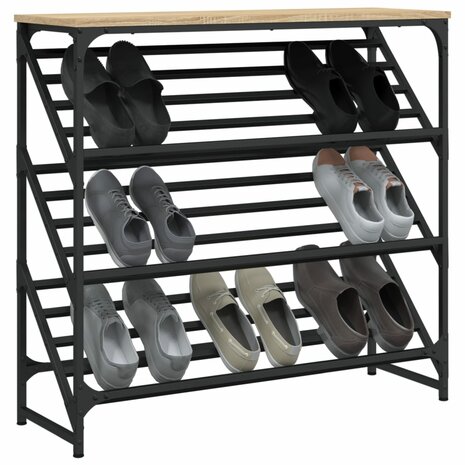 Schoenenrek 90x30x85 cm bewerkt hout sonoma eikenkleurig 3