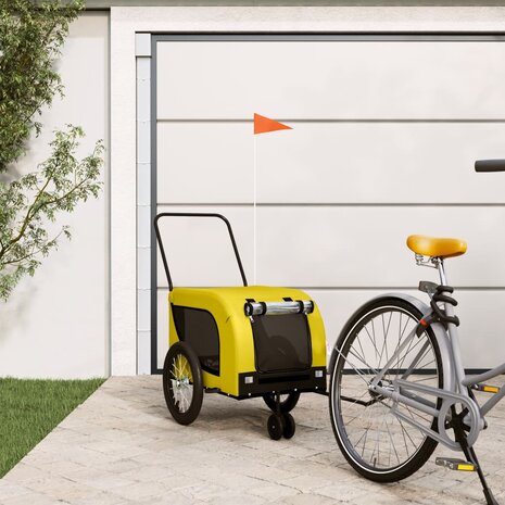 Hondenfietstrailer oxford stof en ijzer geel en zwart 1