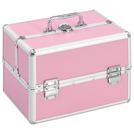 Make-up koffer 22x30x21 cm aluminium roze  1