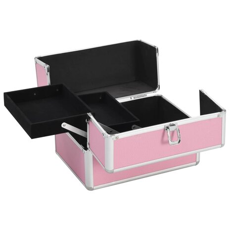 Make-up koffer 22x30x21 cm aluminium roze  2