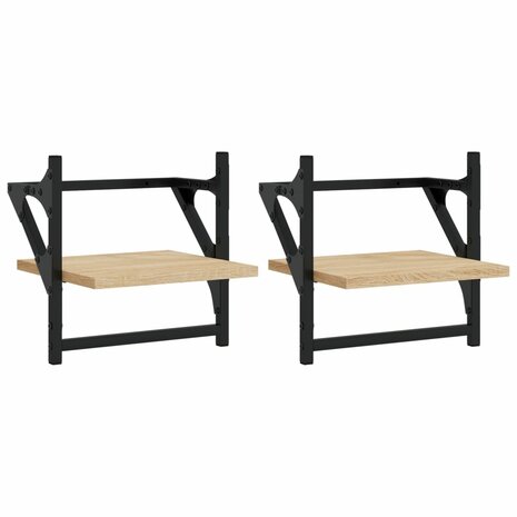 Wandschappen met stangen 2 st 30x25x30 cm sonoma eikenkleurig 2