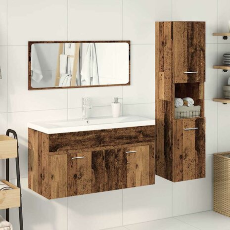 4-delige Badkamermeubelset bewerkt hout oud houtkleurig 3