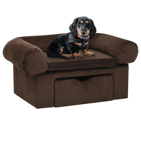 Hondenbank met lade 75x50x38 cm pluche bruin 1