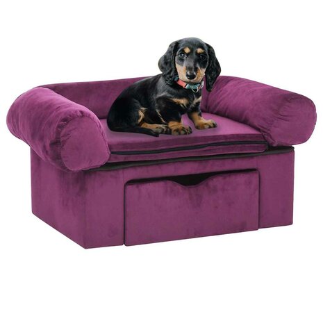 Hondenbank met lade 75x50x38 cm pluche bordeauxrood 1