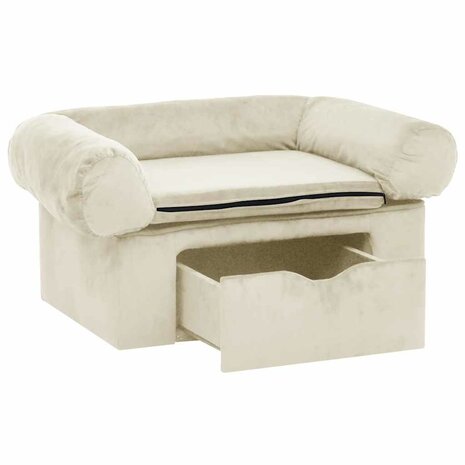 Hondenbank met lade 75x50x38 cm pluche crèmekleurig 4