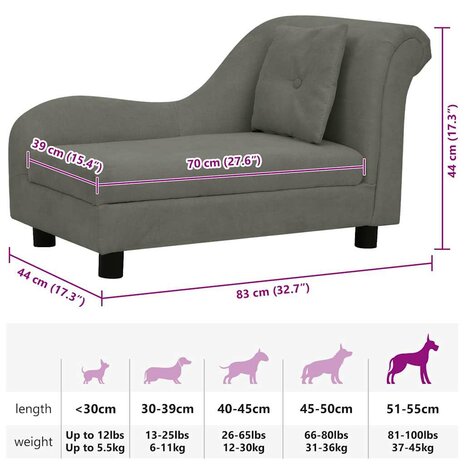 Hondenbank met kussen 83x44x44 cm pluche donkergrijs 9