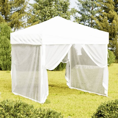 Partytent inklapbaar met zijwanden 2x2 m wit 1