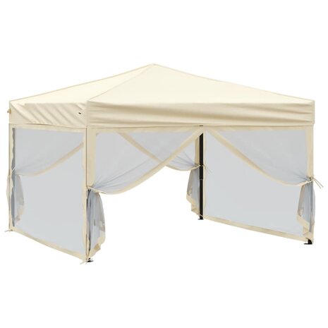 Partytent inklapbaar met zijwanden 3x3 m crèmekleurig 3