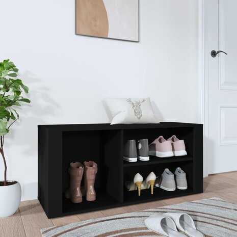 Schoenenkast 100x35x45 cm bewerkt hout zwart 1