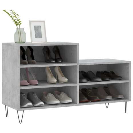 Schoenenkast 102x36x60 cm bewerkt hout betongrijs 3