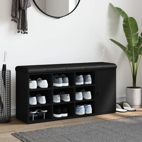 Schoenenbank 102x32x50 cm bewerkt hout zwart 3