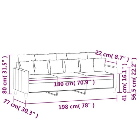Driezitsbank 180 cm fluweel donkergrijs 8