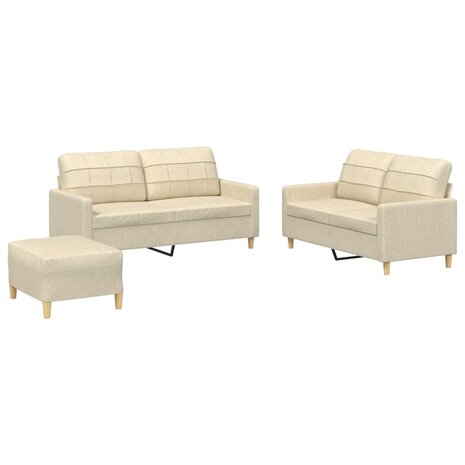3-delige Loungeset met kussens stof crèmekleurig 2