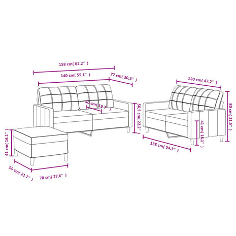 3-delige Loungeset met kussens stof crèmekleurig 8