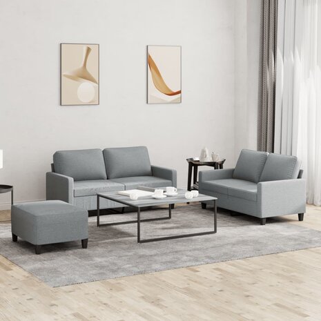3-delige Loungeset met kussens stof lichtgrijs 1