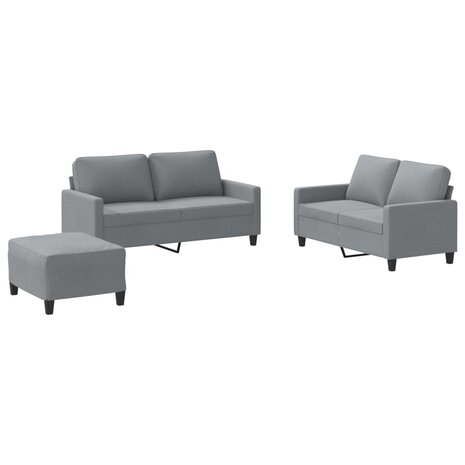 3-delige Loungeset met kussens stof lichtgrijs 2