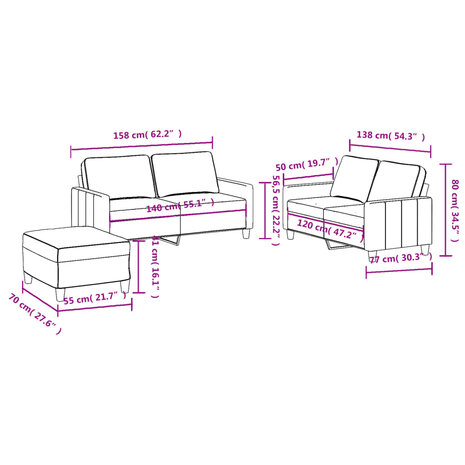 3-delige Loungeset met kussens stof lichtgrijs 7