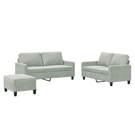 3-delige Loungeset met kussens fluweel lichtgrijs 2