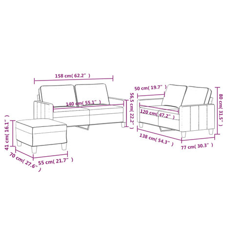 3-delige Loungeset met kussens fluweel lichtgrijs 9