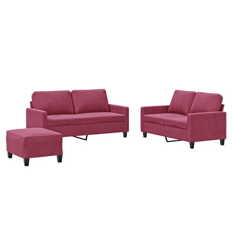 3-delige Loungeset met kussens fluweel wijnrood 2