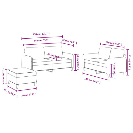 3-delige Loungeset fluweel lichtgrijs 9