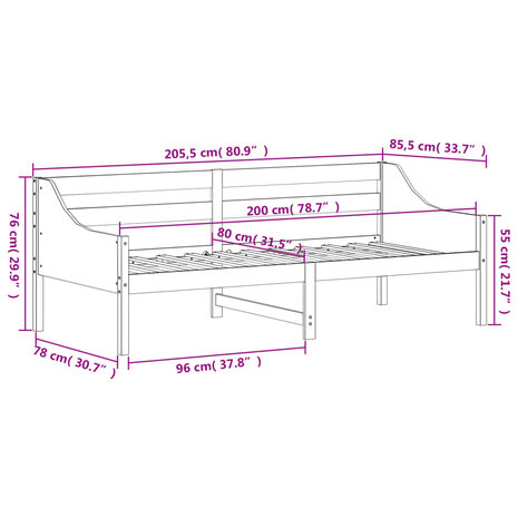 Slaapbank zonder matras 80x200 cm massief grenenhout wasbruin 9