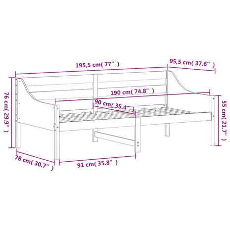 Slaapbank zonder matras 90x190 cm massief grenenhout wasbruin 9