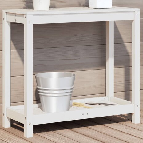 Oppottafel met schap 82,5x35x75 cm massief grenenhout wit 1