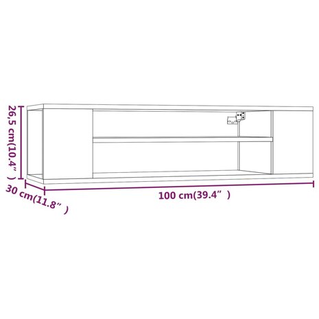 Tv-hangmeubel 100x30x26,5 cm bewerkt hout grijs sonoma eiken 8