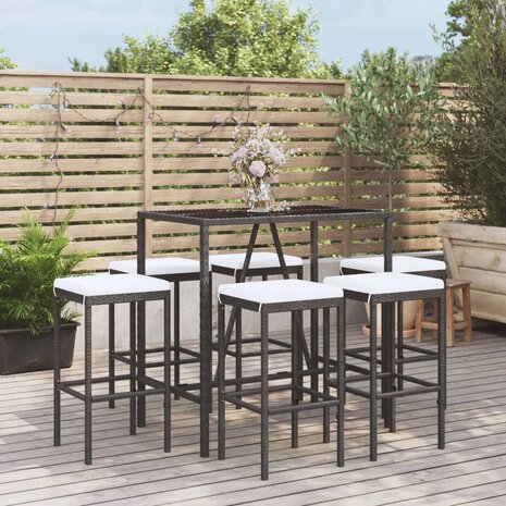7-delige Tuinbarset met kussens poly rattan zwart 1