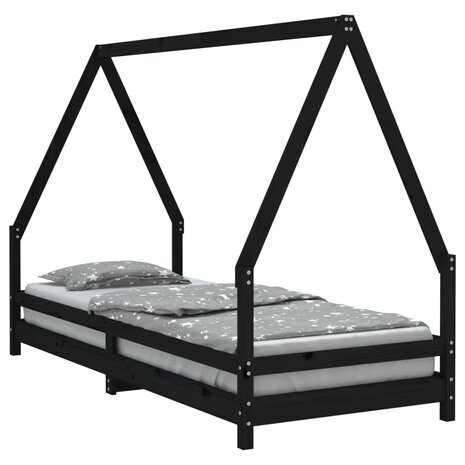 Kinderbedframe 90x200 cm massief grenenhout zwart 2