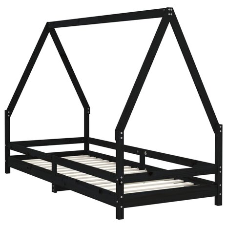 Kinderbedframe 90x200 cm massief grenenhout zwart 3