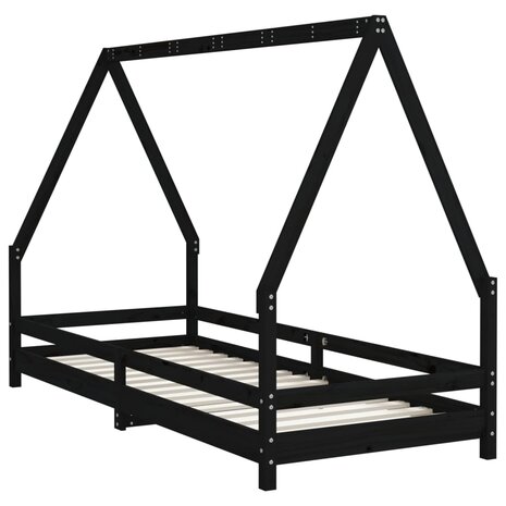 Kinderbedframe 90x200 cm massief grenenhout zwart 6