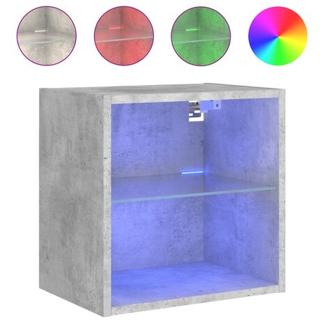 Nachtkastje met LED&apos;s wandgemonteerd betongrijs 2