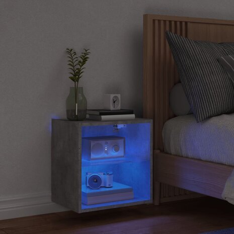 Nachtkastje met LED&apos;s wandgemonteerd betongrijs 3