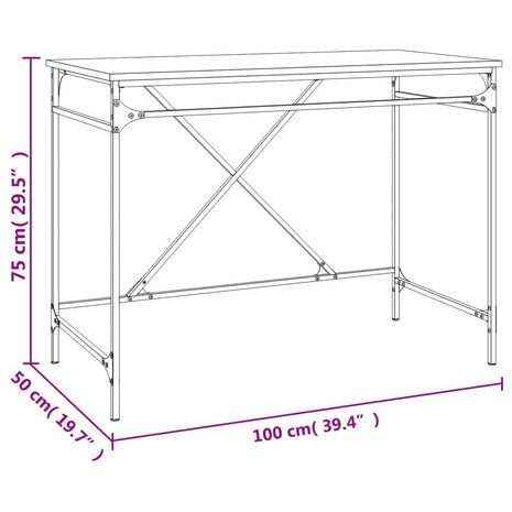Bureau 100x50x75 cm bewerkt hout en ijzer sonoma eikenkleurig 9