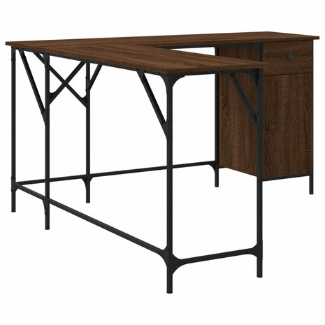 Bureau 141x141x75 cm bewerkt hout bruin eikenkleur 6