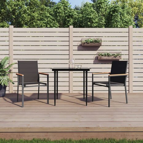 Tuinstoelen 2 st 55x61,5x90 cm textileen en staal zwart 1
