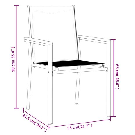 Tuinstoelen 2 st 55x61,5x90 cm textileen en staal zwart 8