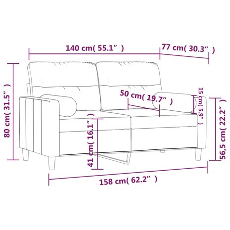 Tweezitsbank met sierkussens 140 cm stof bruin 8