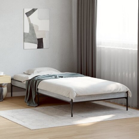 Bedframe bewerkt hout en metaal grijs sonoma eiken 90x190 cm 1
