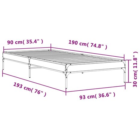 Bedframe bewerkt hout en metaal grijs sonoma eiken 90x190 cm 9