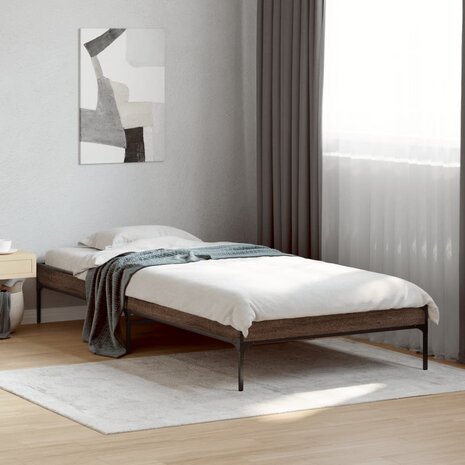 Bedframe bewerkt hout en metaal bruin eikenkleurig 90x190 cm 1