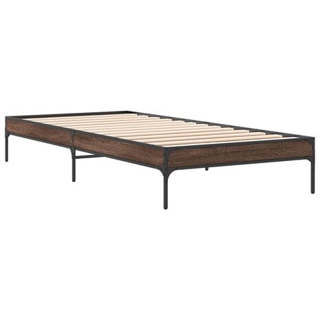 Bedframe bewerkt hout en metaal bruin eikenkleurig 90x190 cm 3