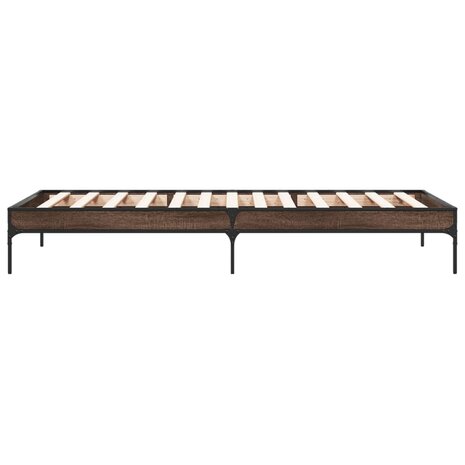 Bedframe bewerkt hout en metaal bruin eikenkleurig 90x190 cm 5
