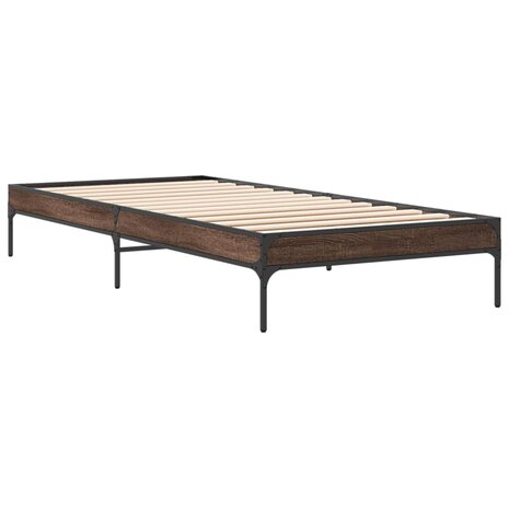 Bedframe bewerkt hout en metaal bruin eikenkleurig 90x190 cm 6