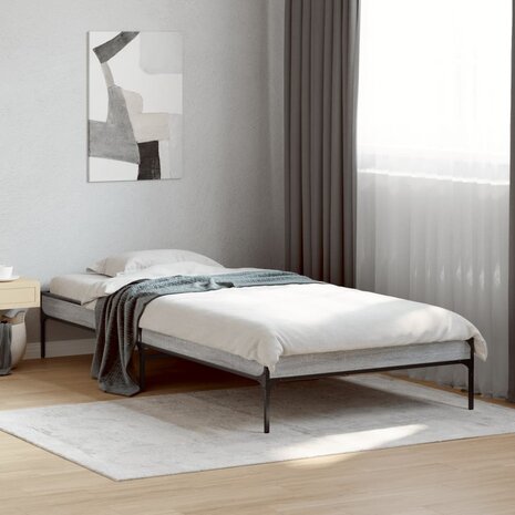 Bedframe bewerkt hout en metaal grijs sonoma eiken 75x190 cm 1