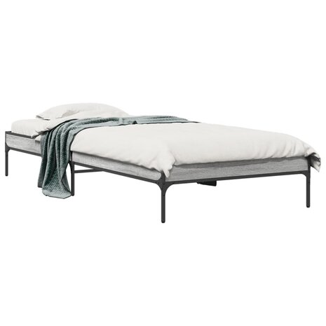 Bedframe bewerkt hout en metaal grijs sonoma eiken 75x190 cm 2